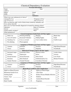 Alcohol and Substance Abuse Evaluation Form Printable