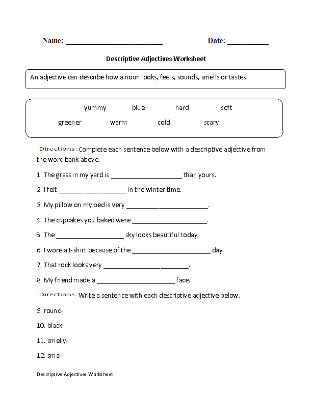 Kinds Of Adjectives Worksheet For Class 5