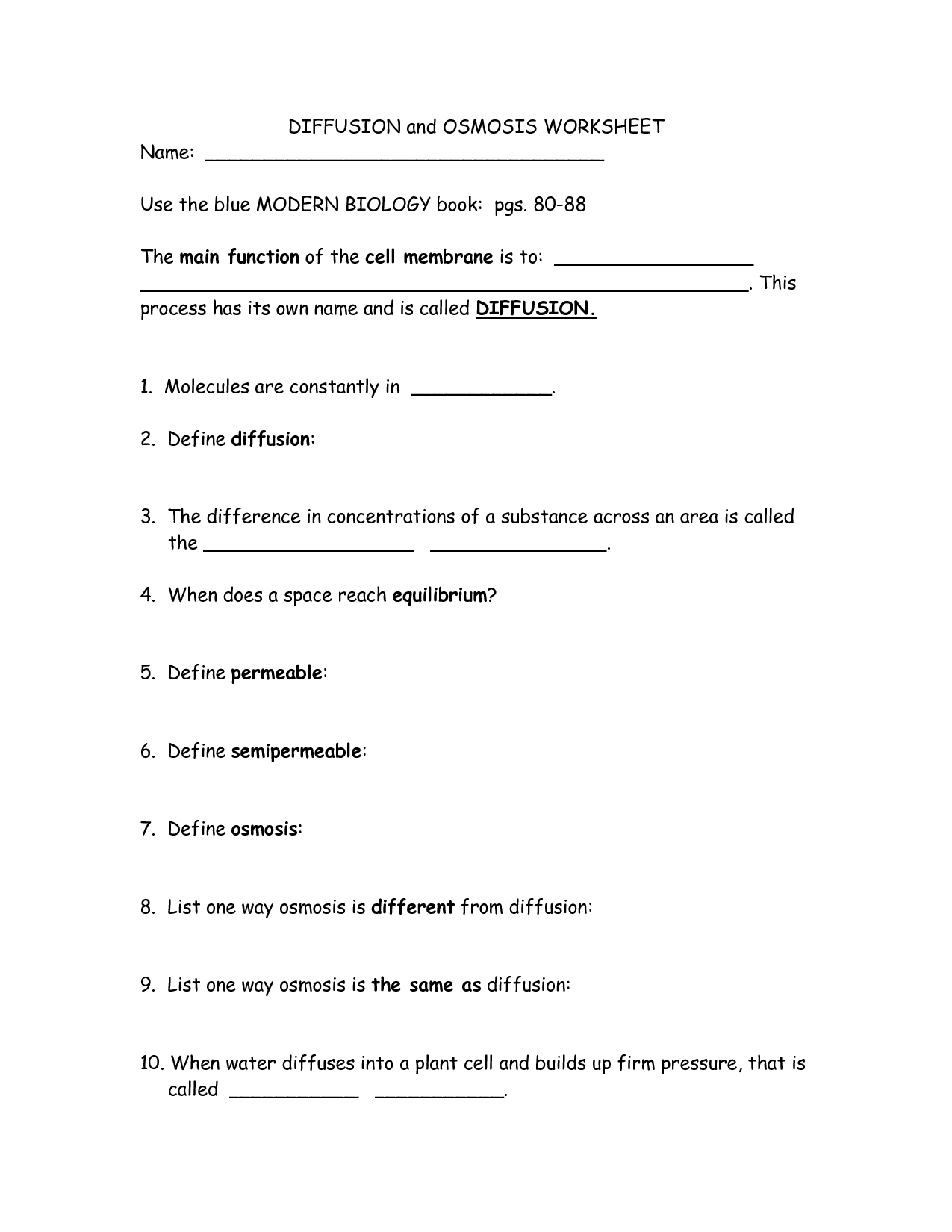 17 Best Images of Osmosis Worksheet Answers  Osmosis and Tonicity Worksheet Answer Key, Osmosis 