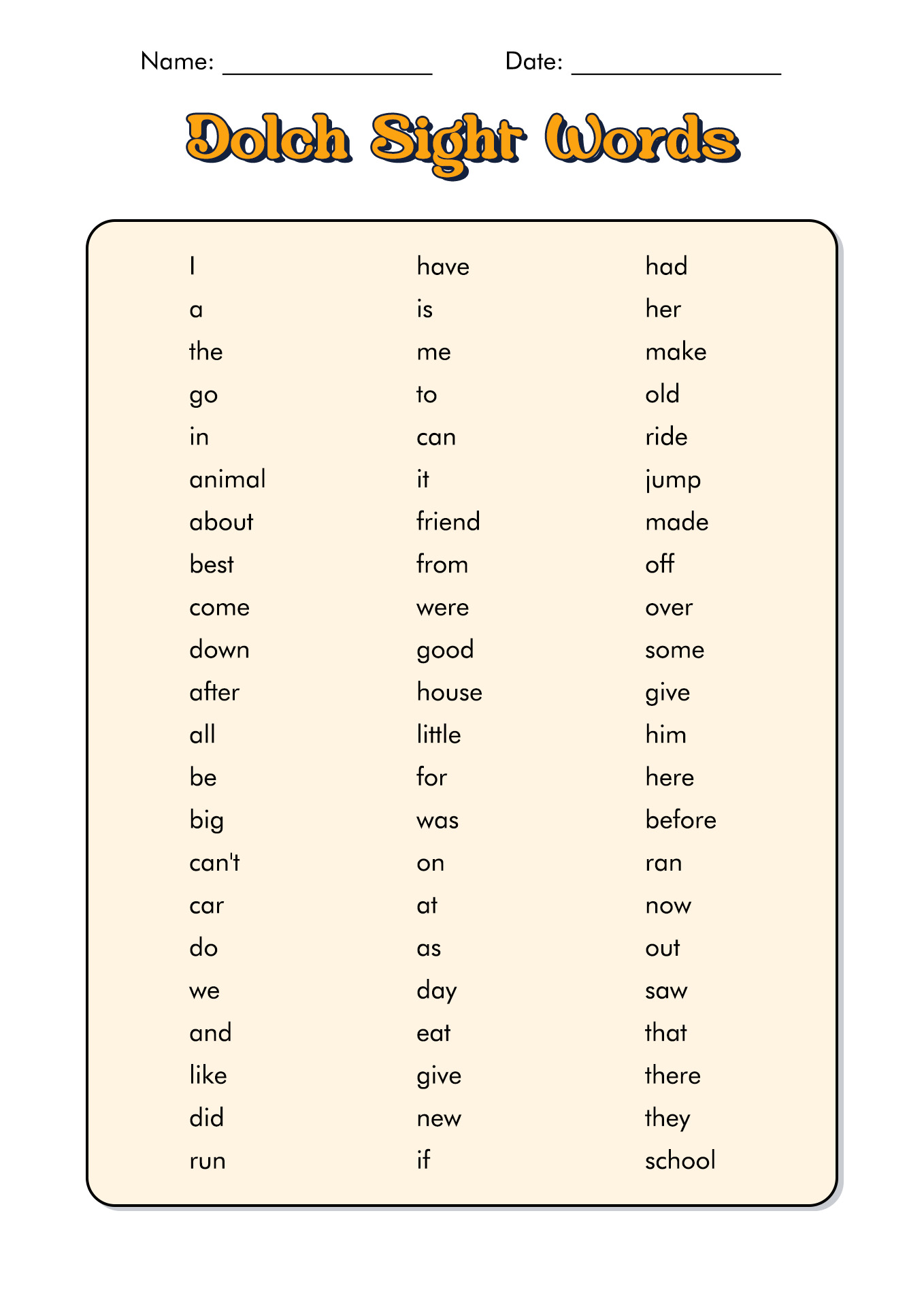 Flashcards For Third Graders