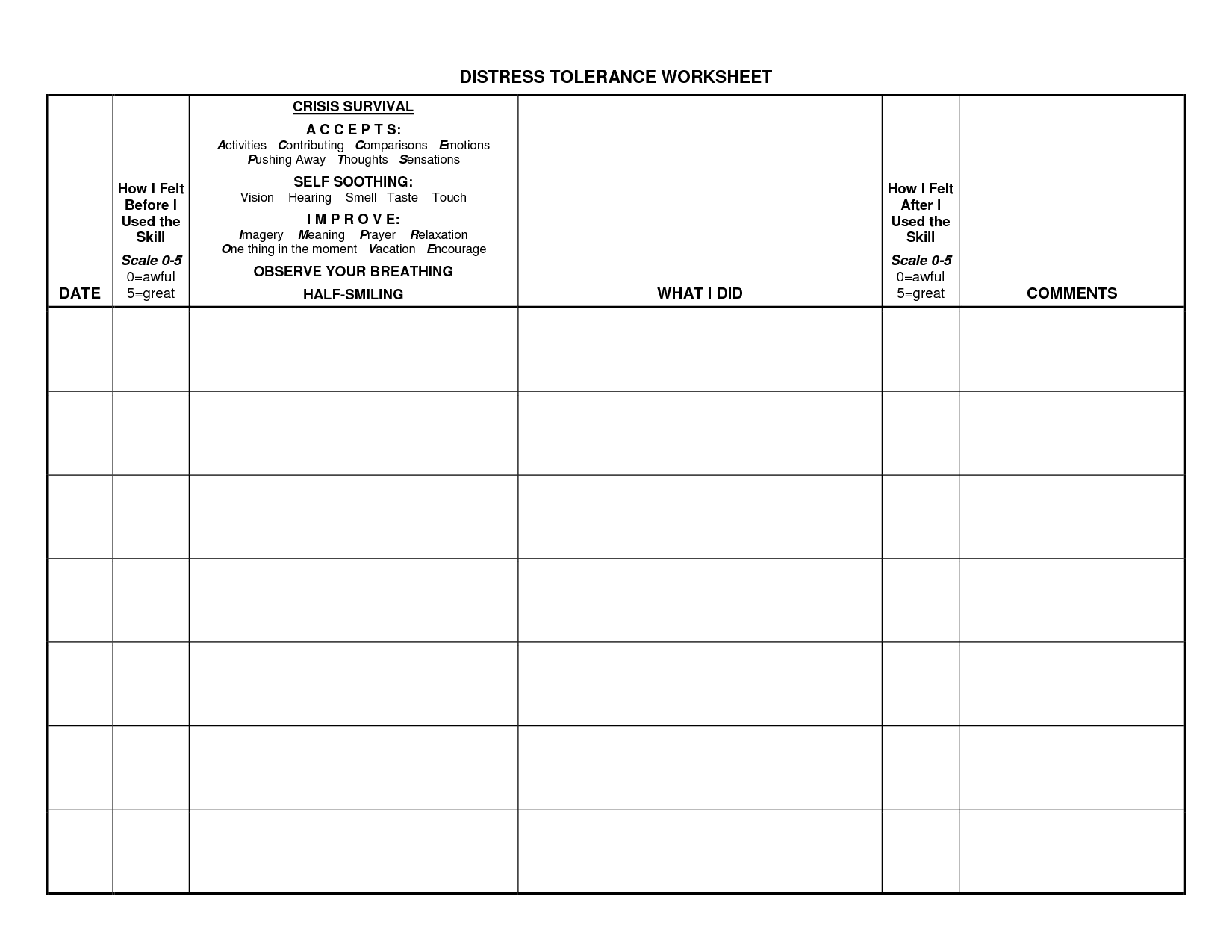  Printable DBT Distress Tolerance Worksheets