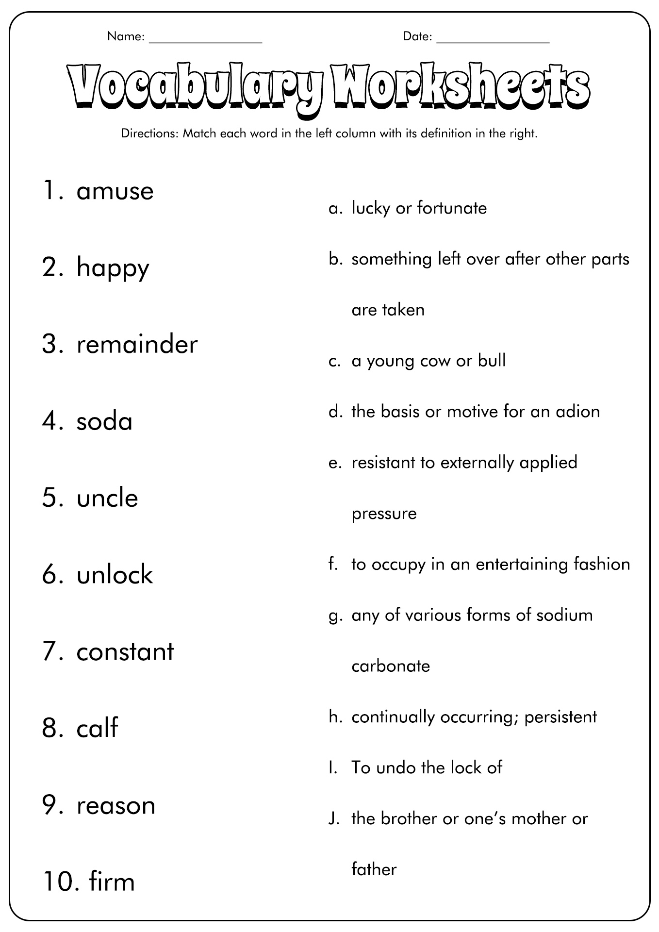 14 Best Images Of Vocabulary Matching Worksheet Template Matching 