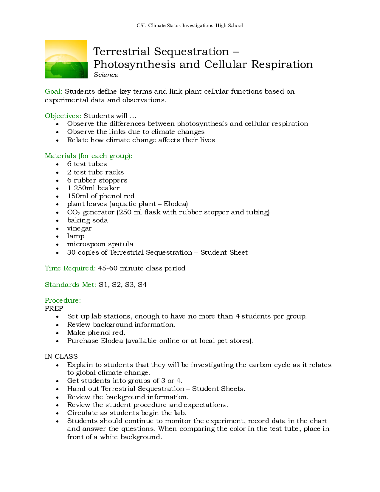 Photosynthesis and Cellular Respiration Worksheet Answers