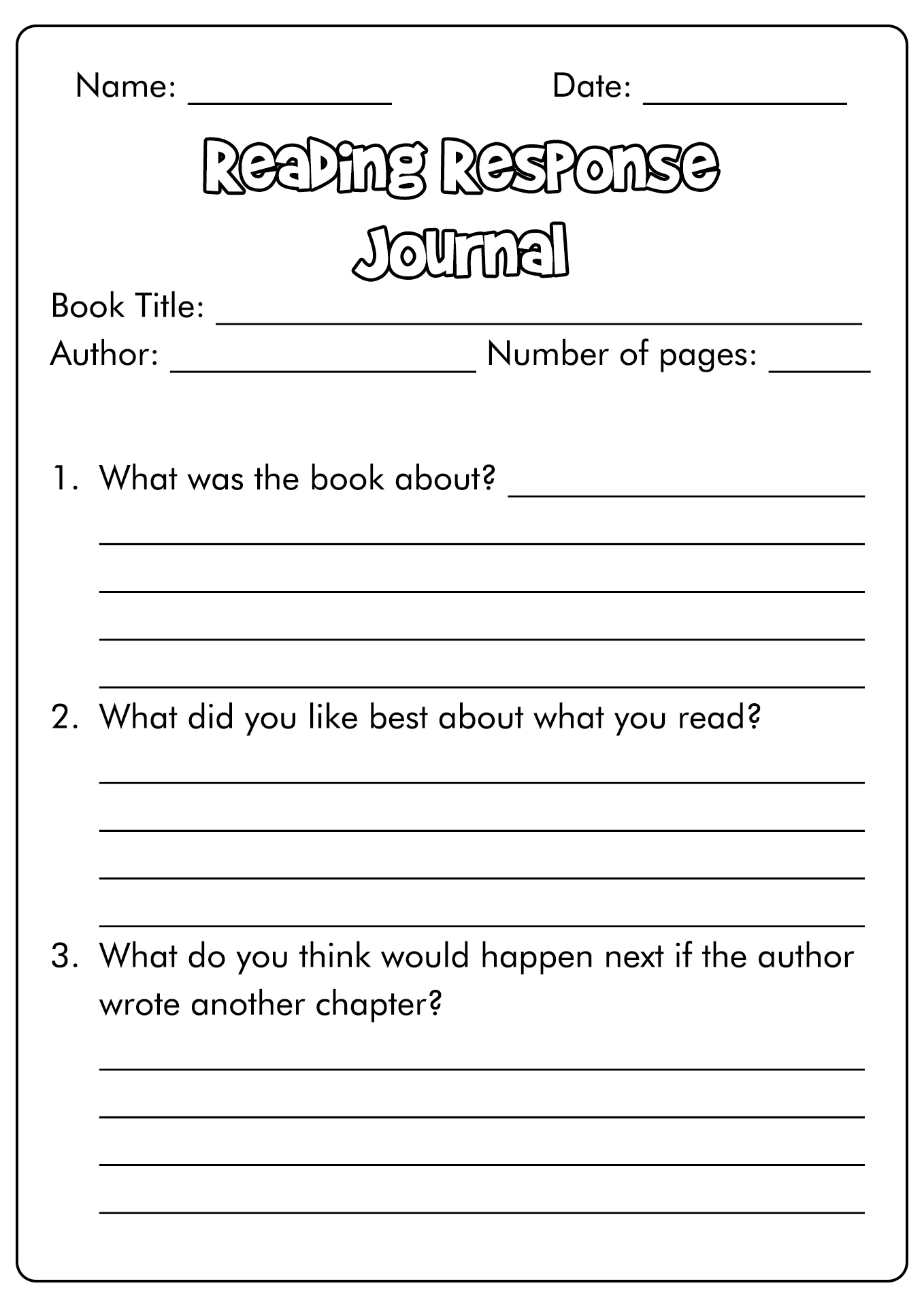 17 Best Images of Reading Response Worksheets 4th Grade - Free