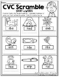 Kindergarten CVC Word Unscramble