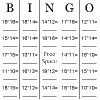 Multiplication Bingo Game Worksheets