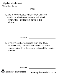 Word Problems Algebra 1 Worksheets