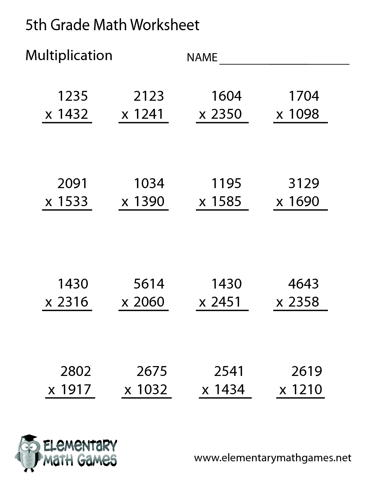 5th Grade Math Worksheets Multiplication