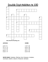 Addition Worksheet Crossword Puzzles