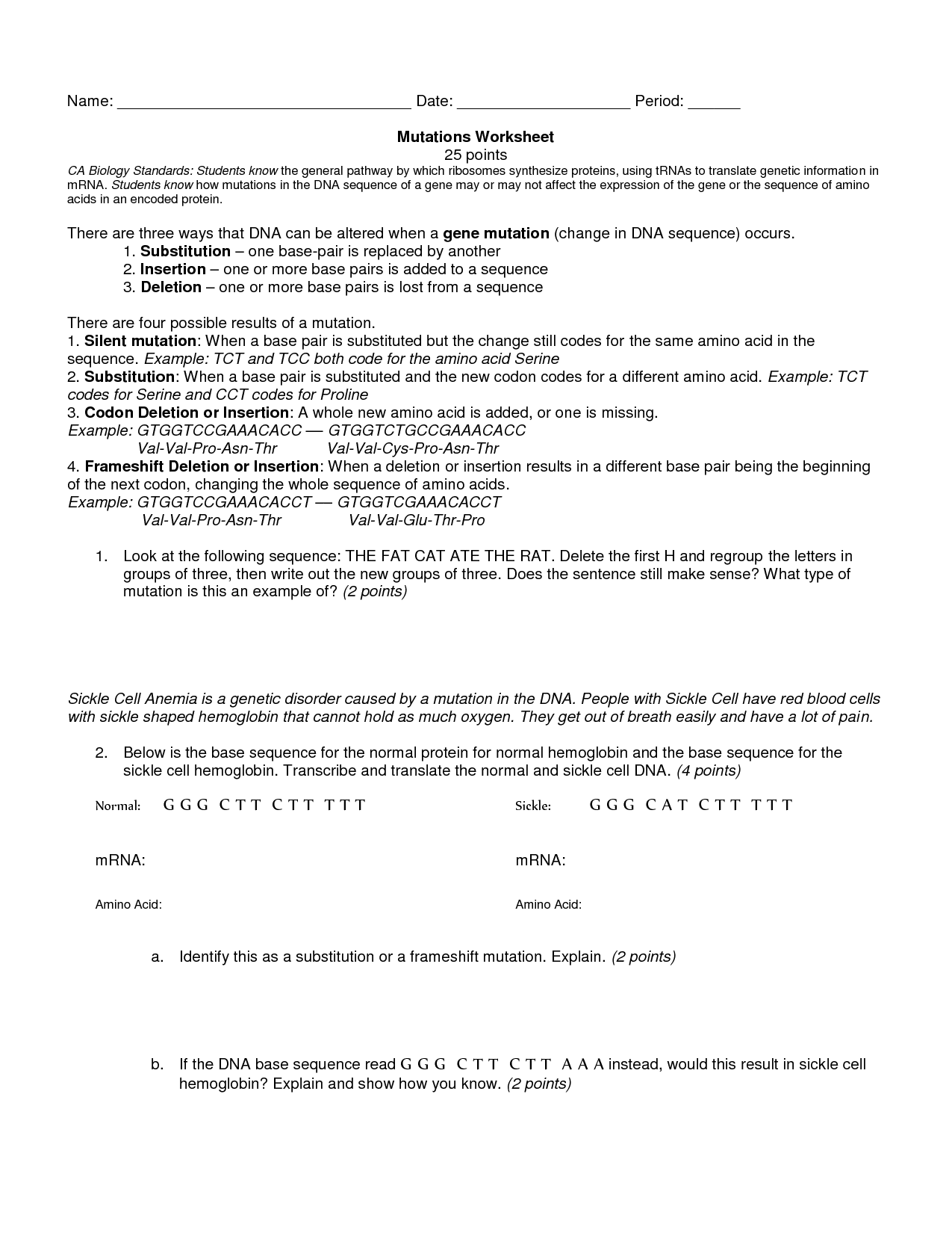 17 Best Images of Gene Mutations And Proteins Worksheet  Genetic Mutation Worksheet Answer Key 