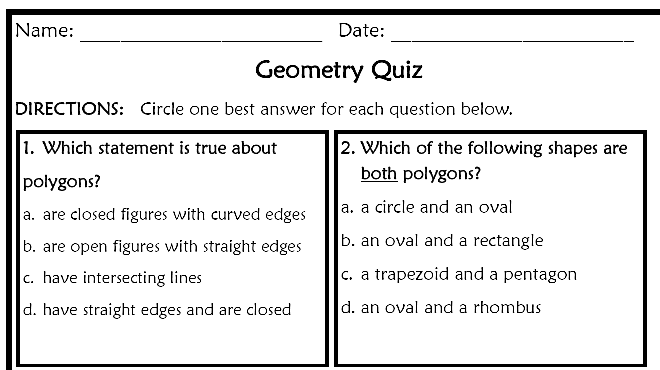 Elementary Geometry Polygon Shapes Worksheets