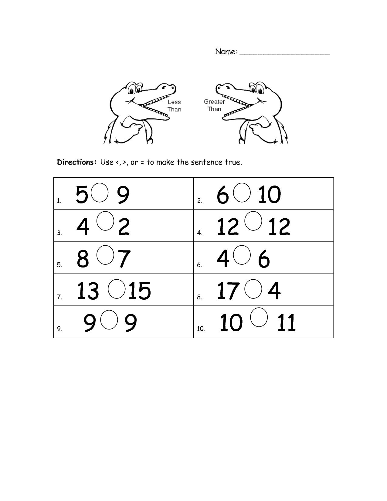 7 Best Images of Greater Than Less Than Alligator Worksheet - Greater