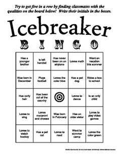Ice Breaker Bingo Middle School