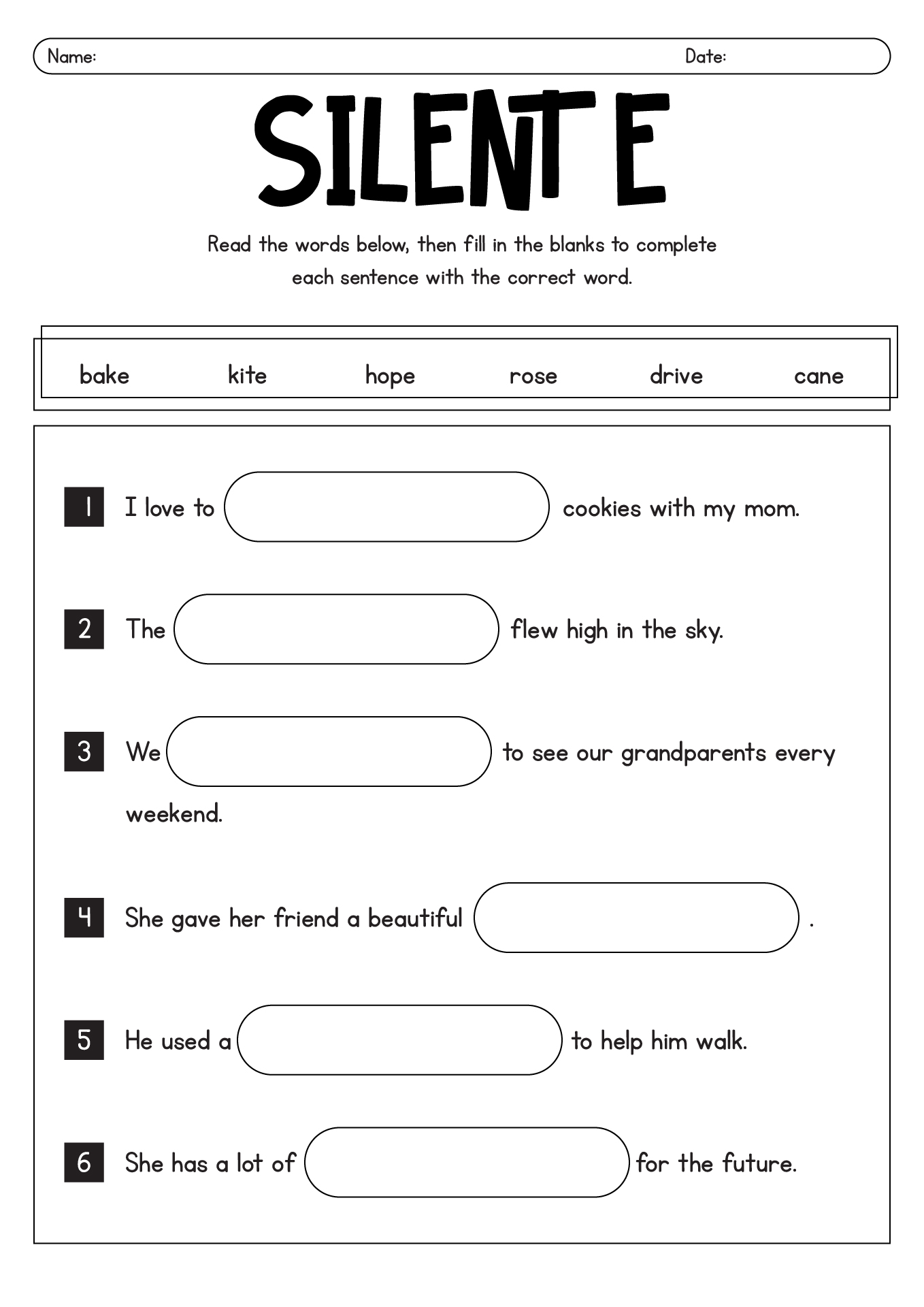 Long O Silent E Worksheets