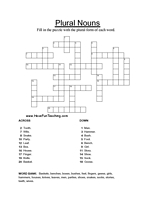 Plural Nouns Crossword Puzzle