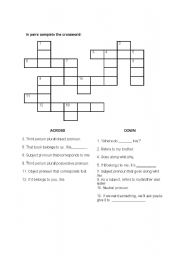 Pronoun Crossword Puzzle