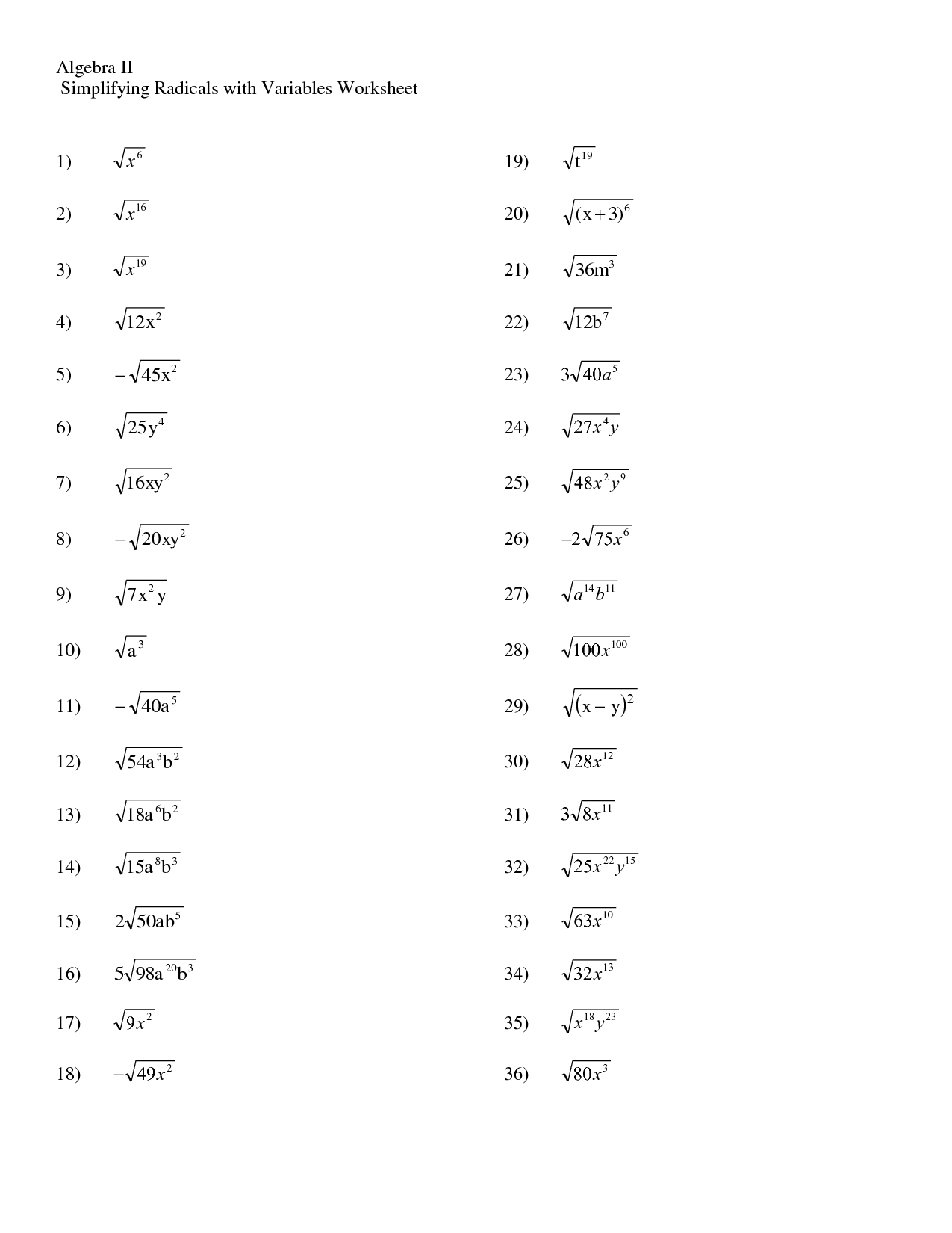 Simplifying Rational Exponents Worksheet