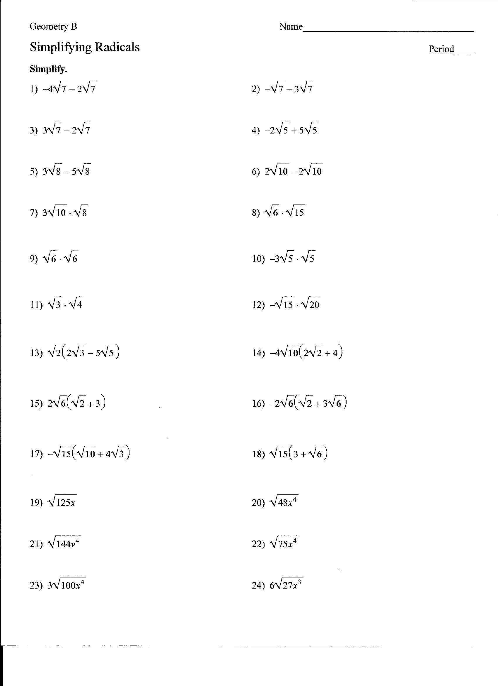 35 Simplifying Radicals Worksheet Algebra 1 - Worksheet Resource Plans
