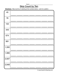 Skip Counting by 9 Worksheets
