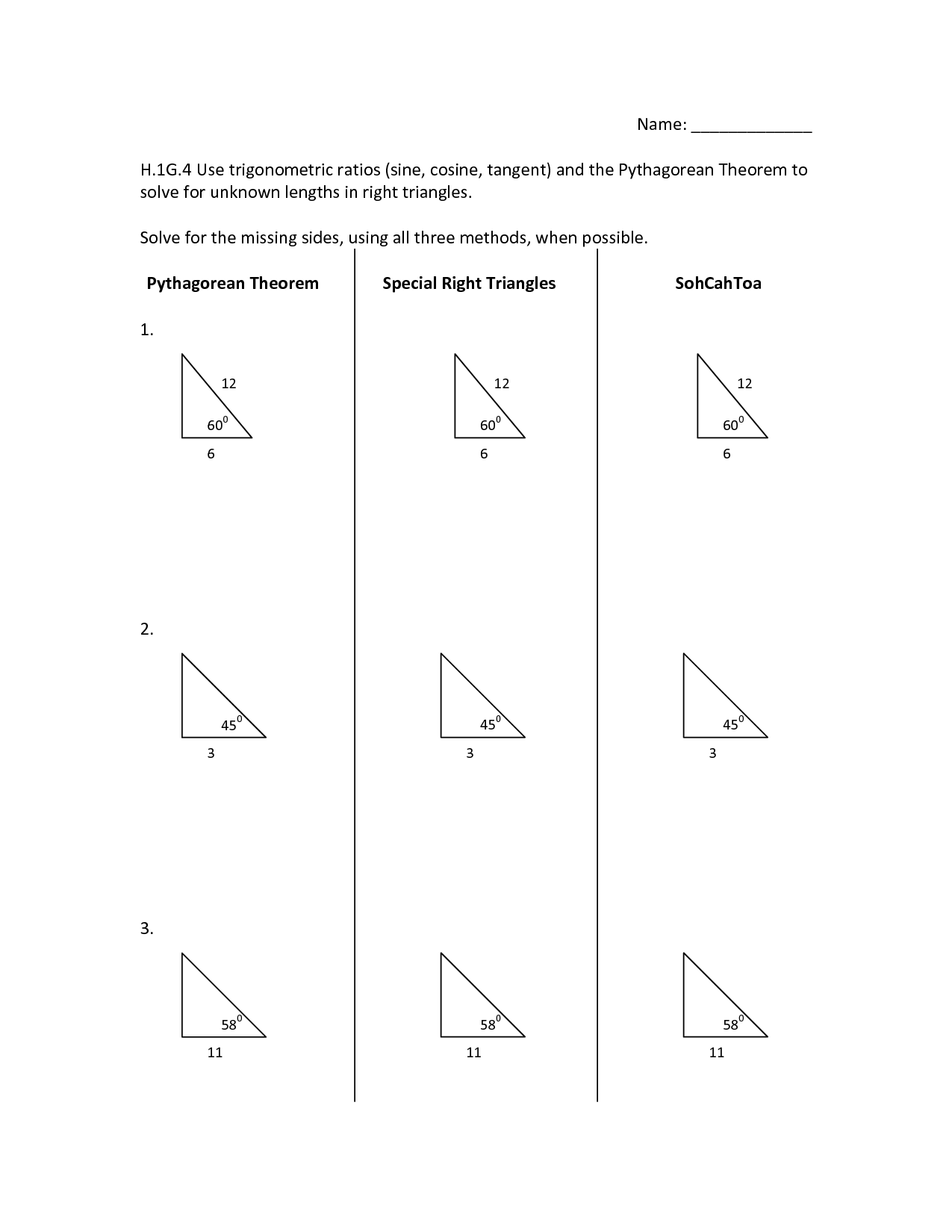 Right Triangle Trig Worksheet