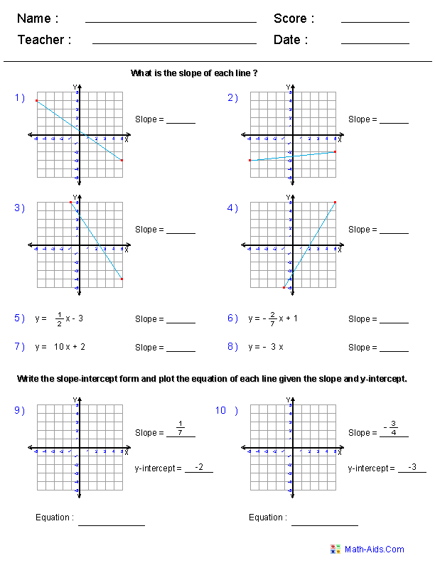 These Linear Equations Worksheets