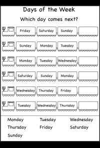 Days of Week Worksheets Kindergarten
