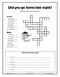 Past Tense Crossword Puzzle