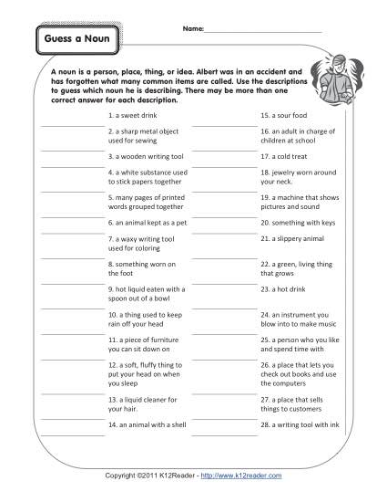 17 Images of Nouns Worksheets 3rd Grade Level