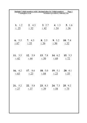 Decimal Multiplication Worksheets