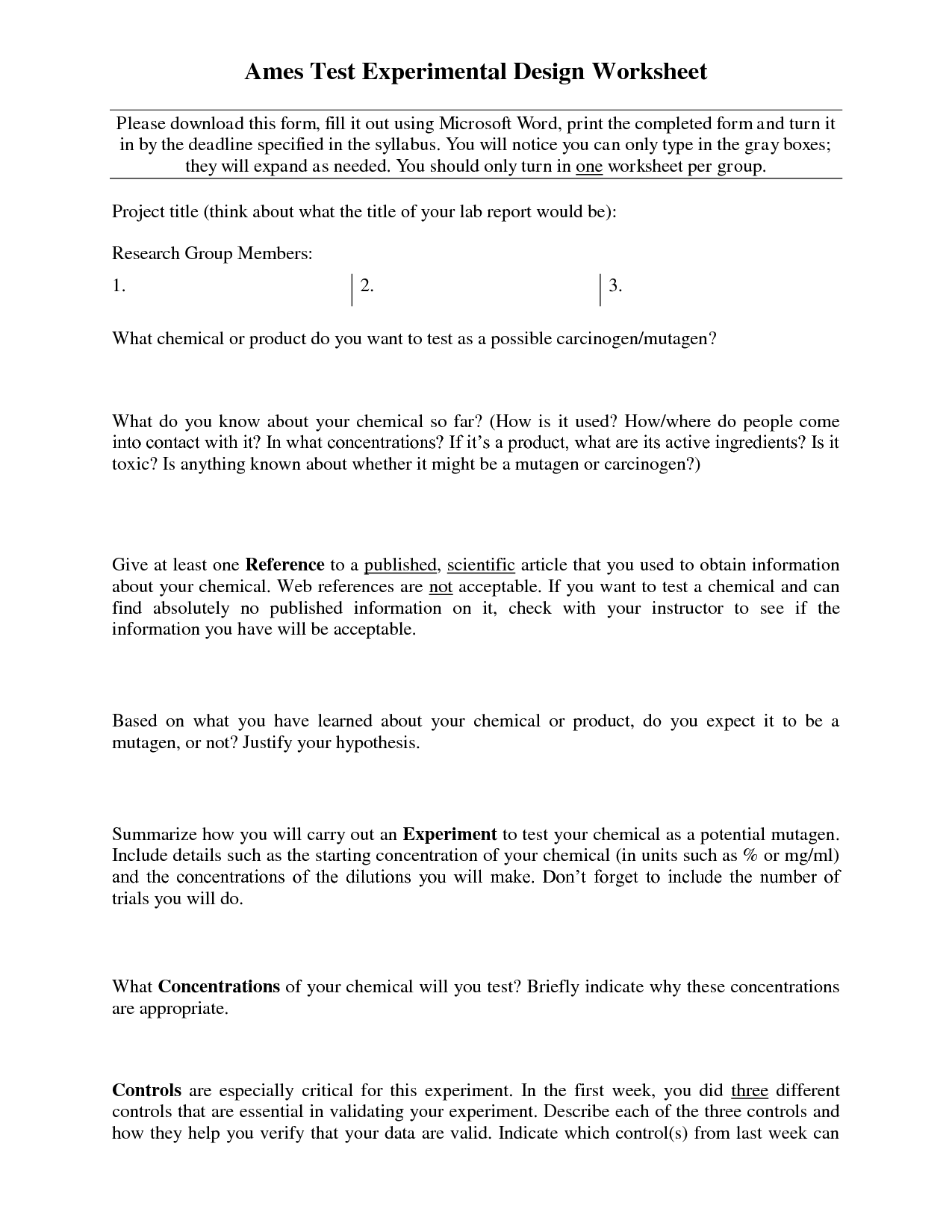 Designing An Experiment Worksheet