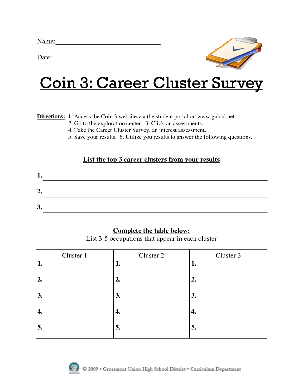Exploration Career Cluster Worksheet