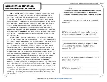 Exponential Notation Worksheets 5th Grade