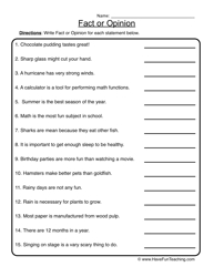 Fact and Opinion Worksheets 4th Grade