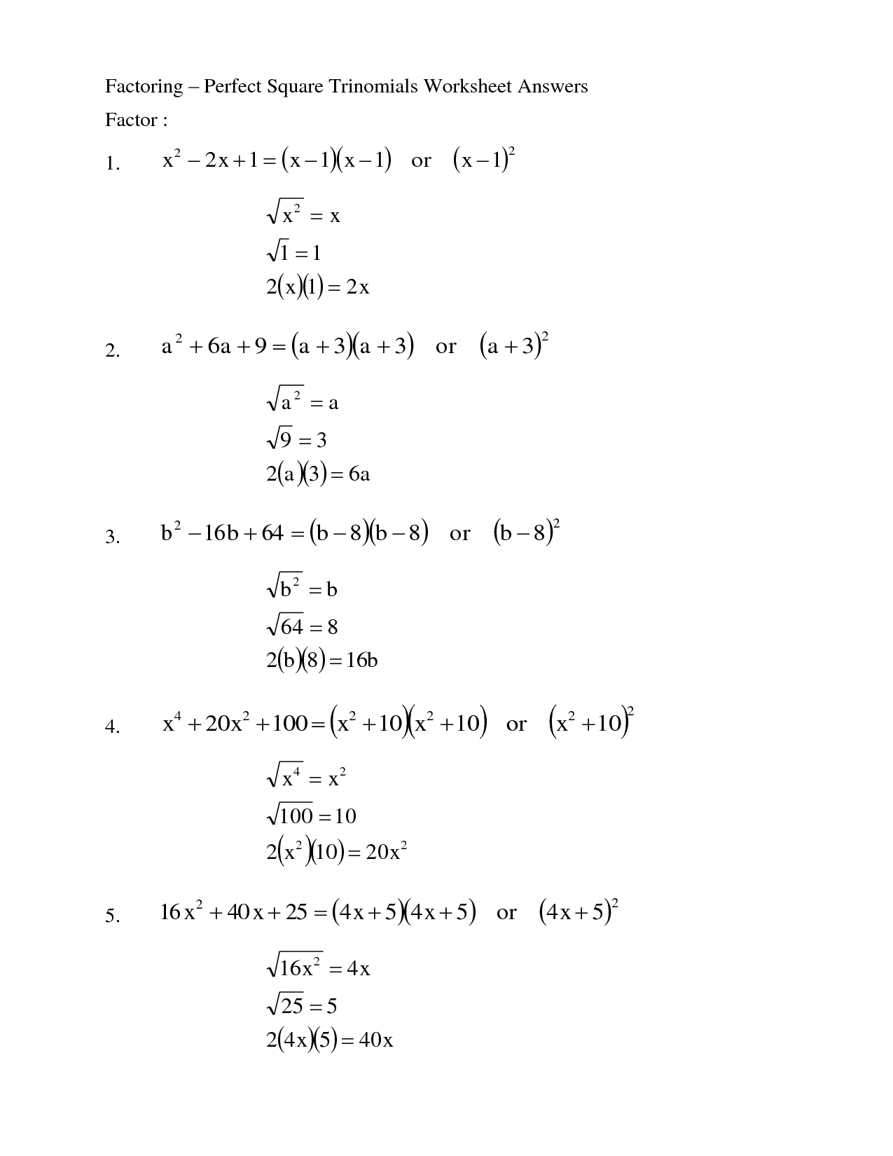 Multiplying Perfect Squares Worksheet  factoring the difference of two perfect squares 