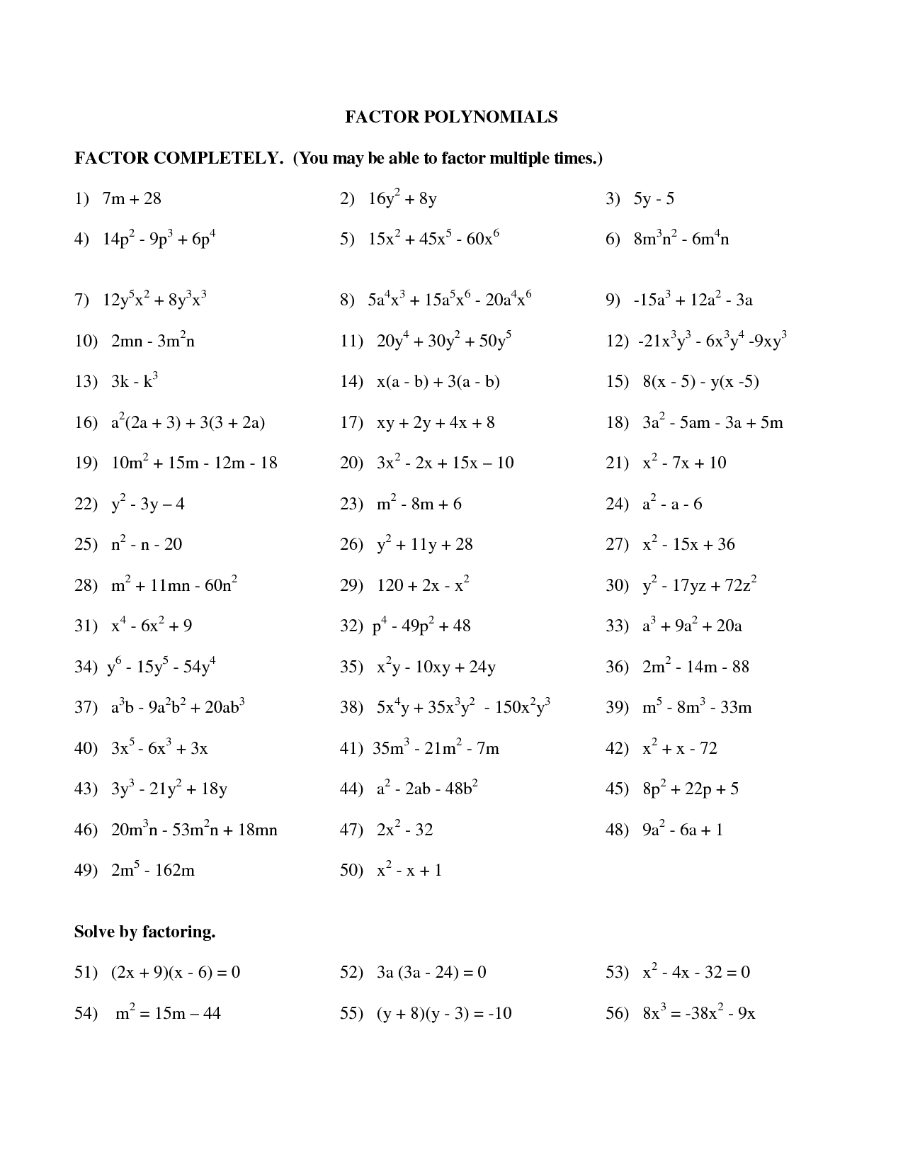 13 Best Images of Polynomial Puzzle Worksheet - Factoring Polynomials