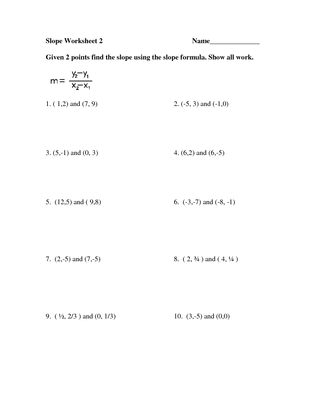 Free Worksheets Finding Slope Given Two Points - slope