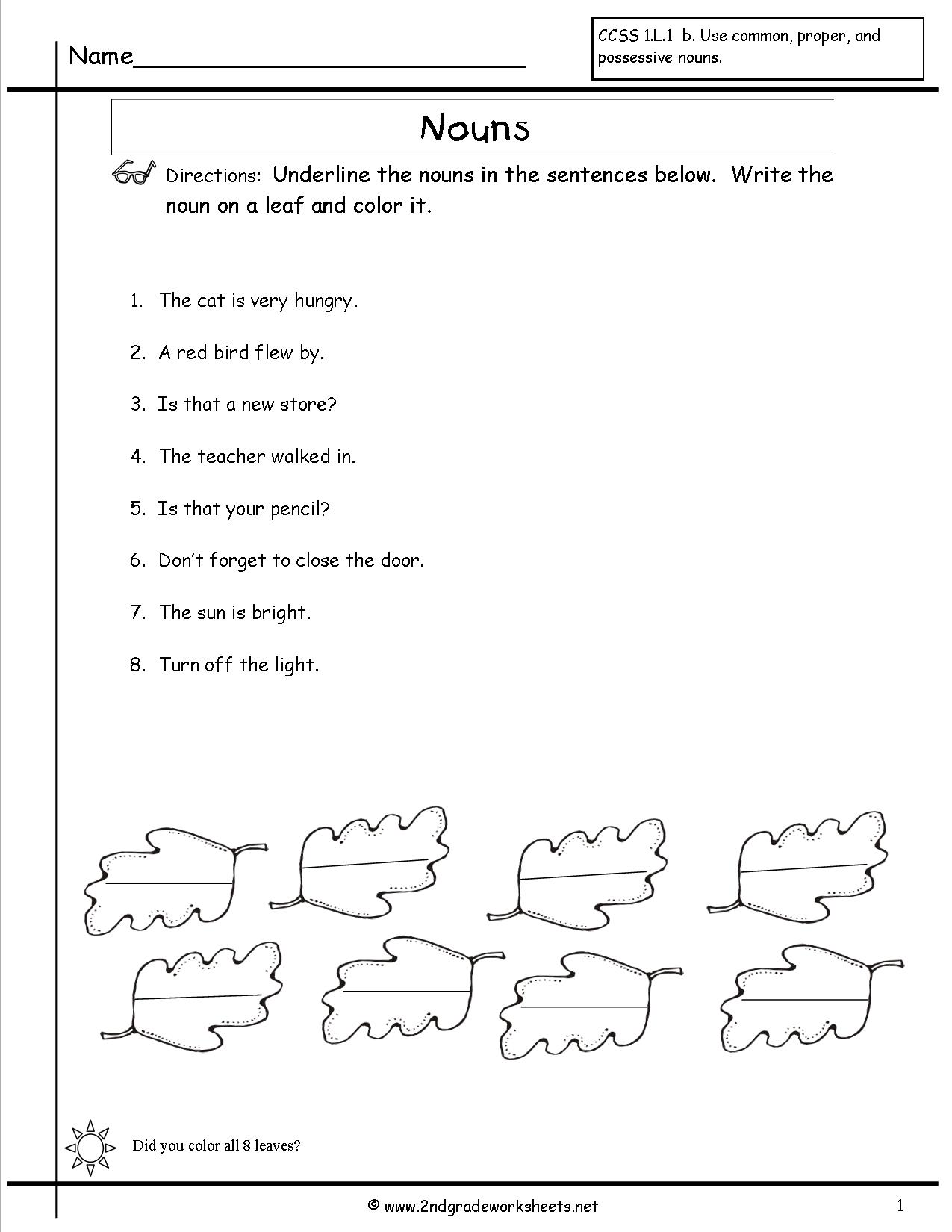Noun Worksheets For First Grade