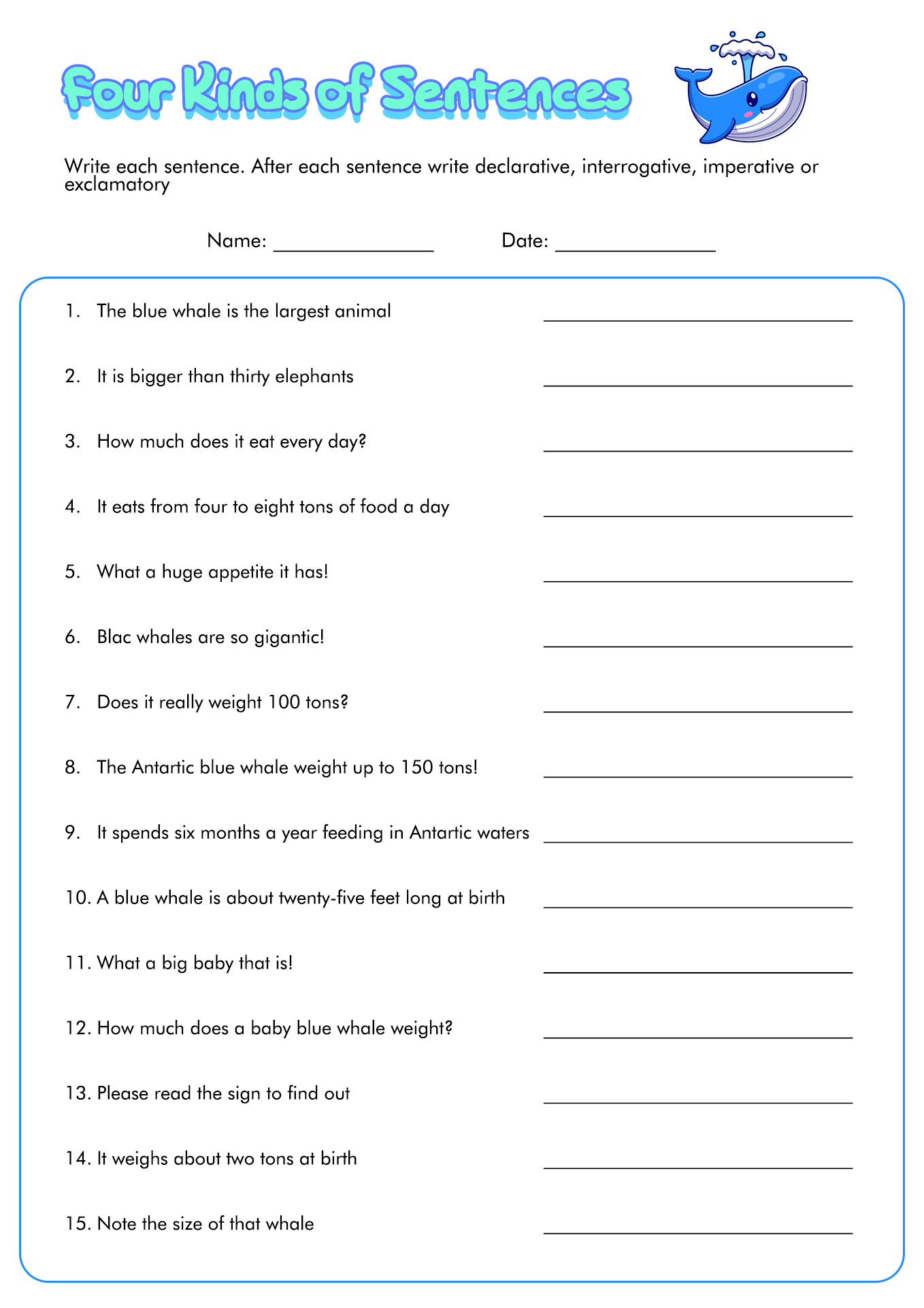 Types Sentences Worksheets