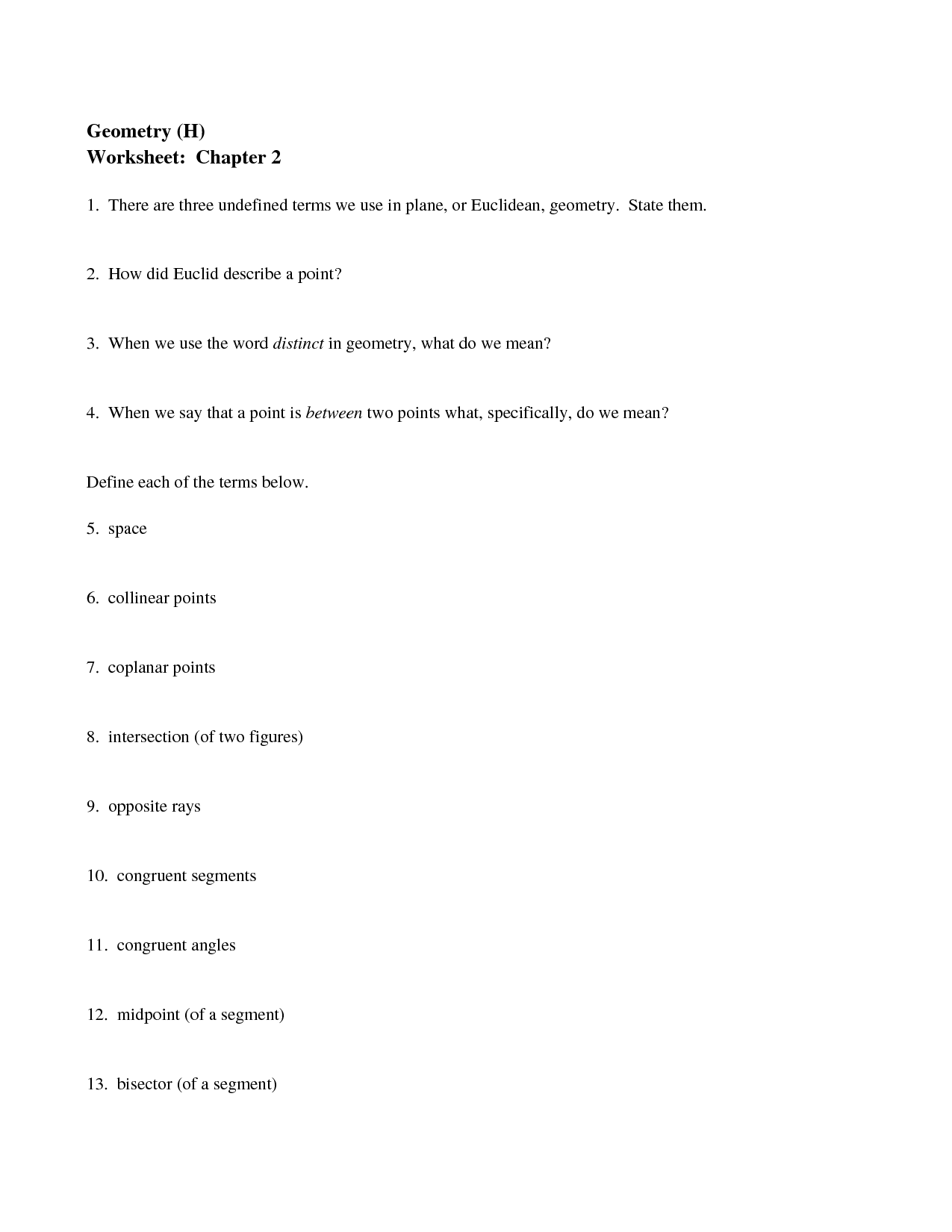 Geometry Segment Addition Postulate Worksheet