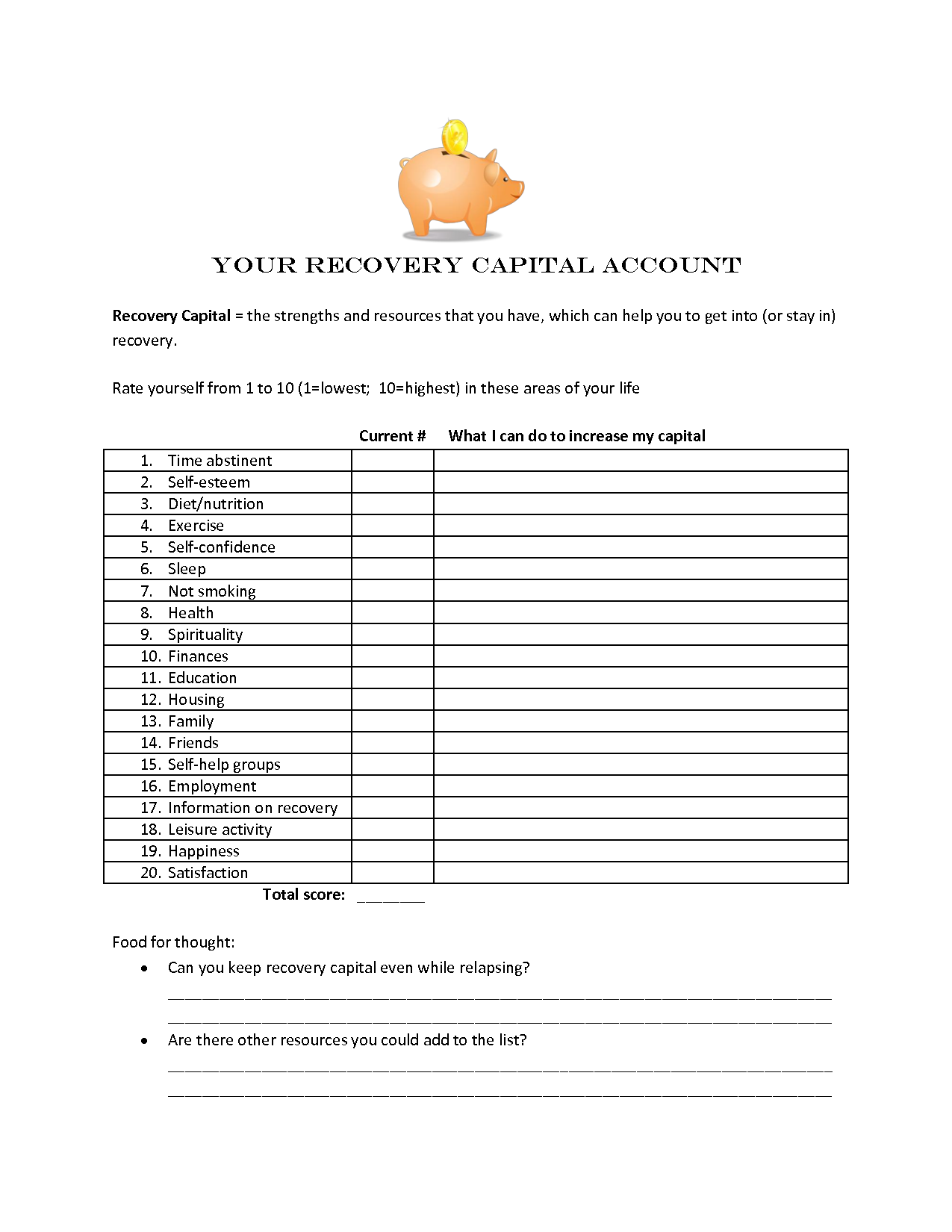 Mental Health Printable Worksheets Addiction Free