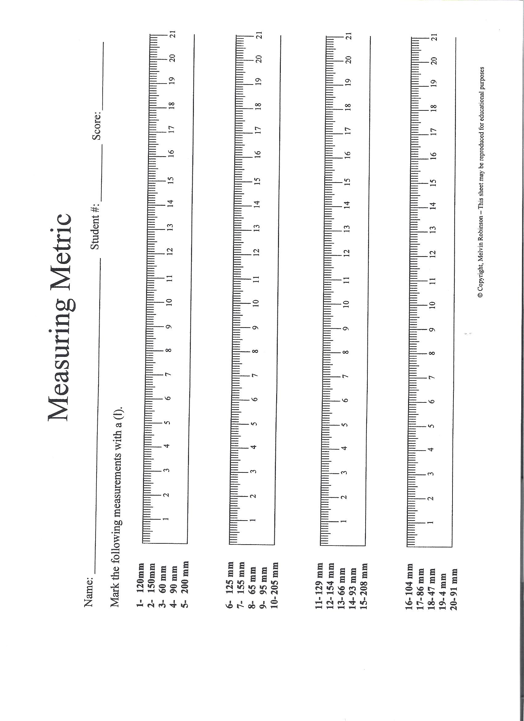 Reading A Metric Ruler Worksheet