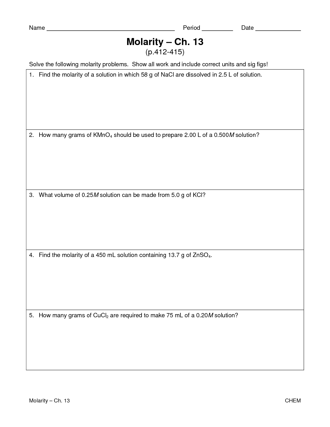 Molarity Worksheet #1 Answer Key | PSLK Best Answer Key Guide Storage