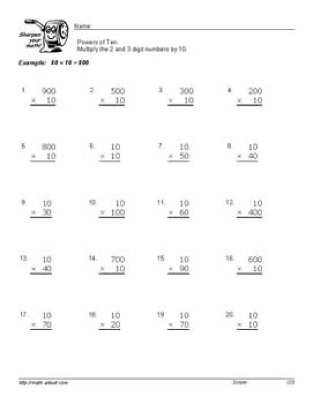 Multiplying by 1 Digit Numbers Worksheets