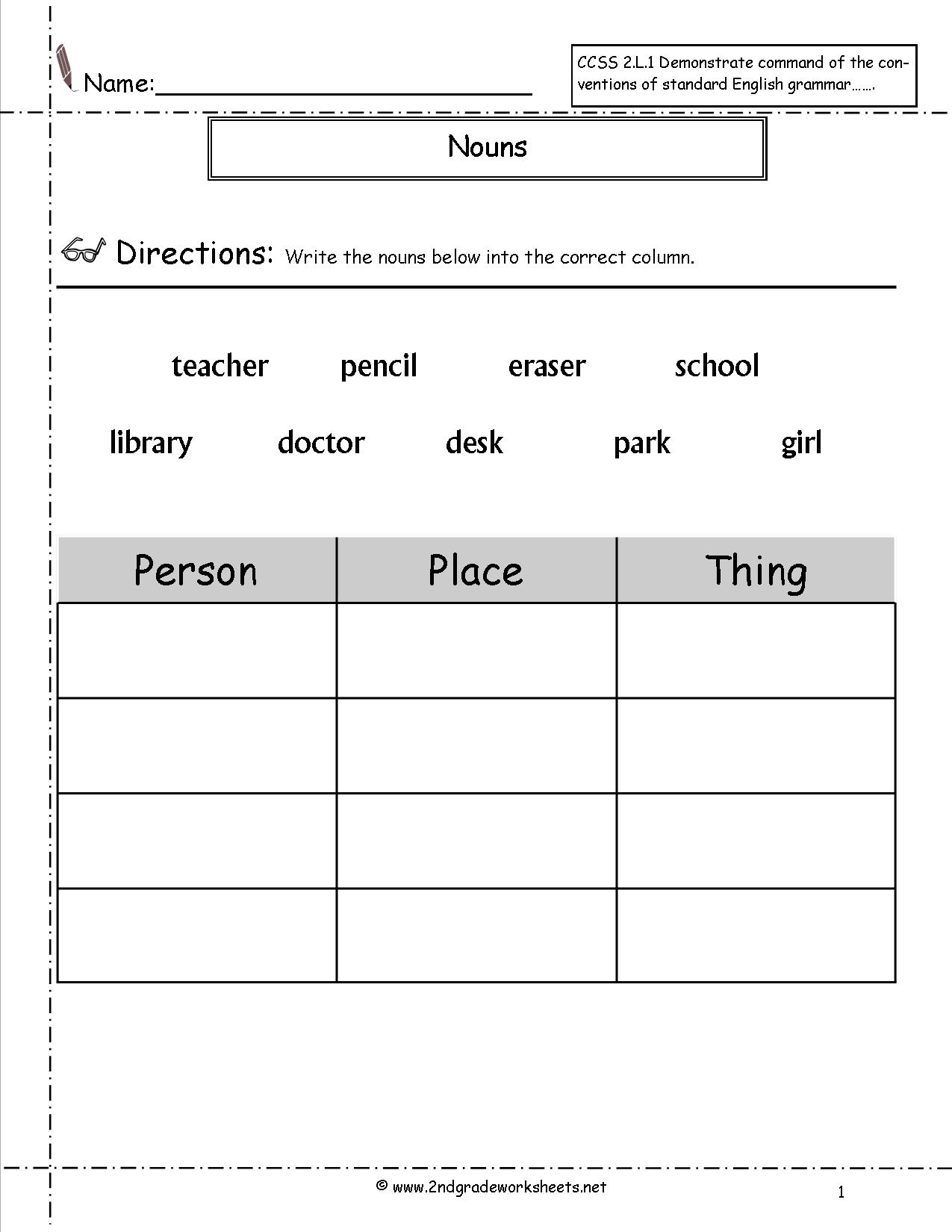 Proper Noun 2nd Grade Worksheet
