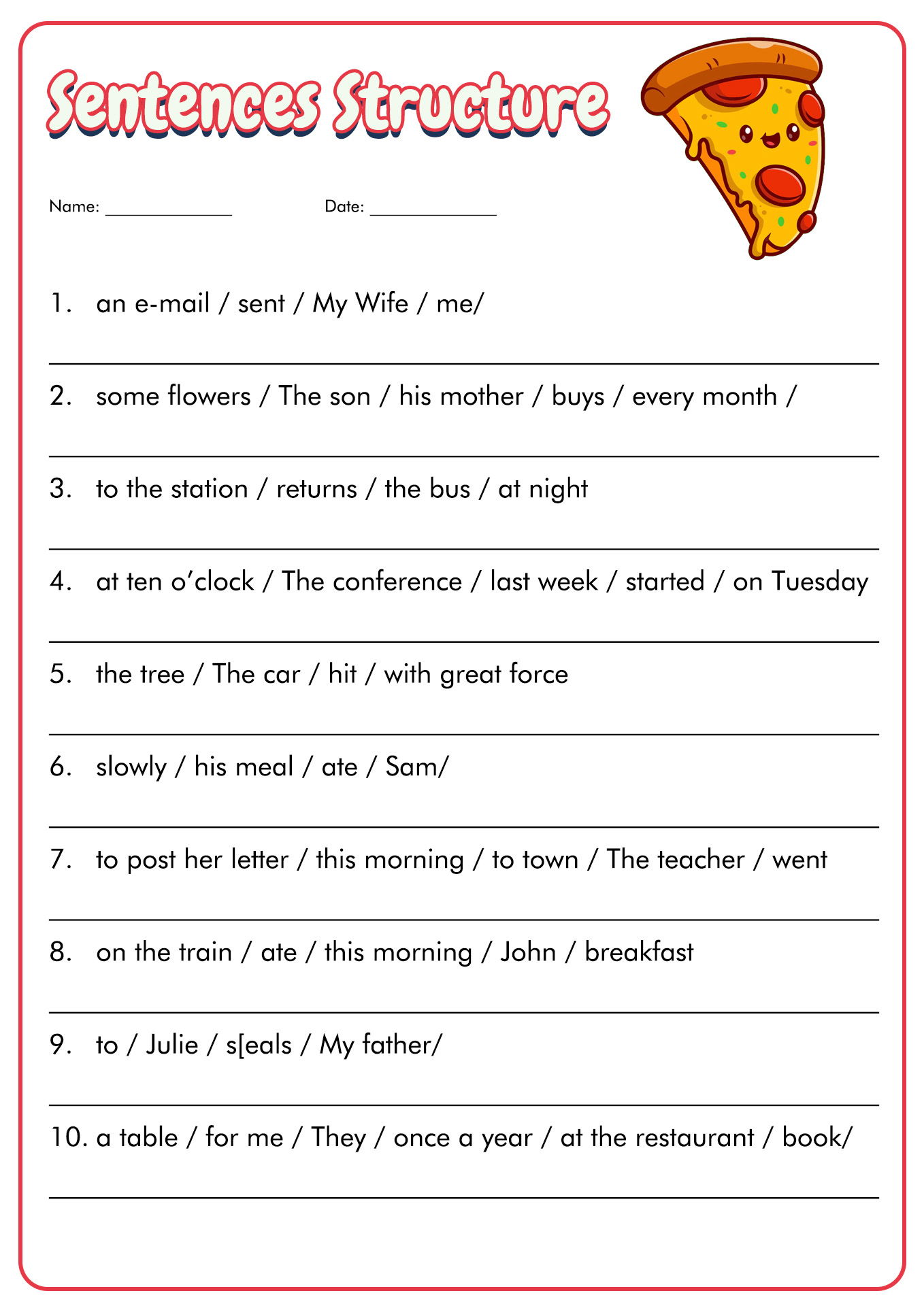 Sentence Grammar Worksheets