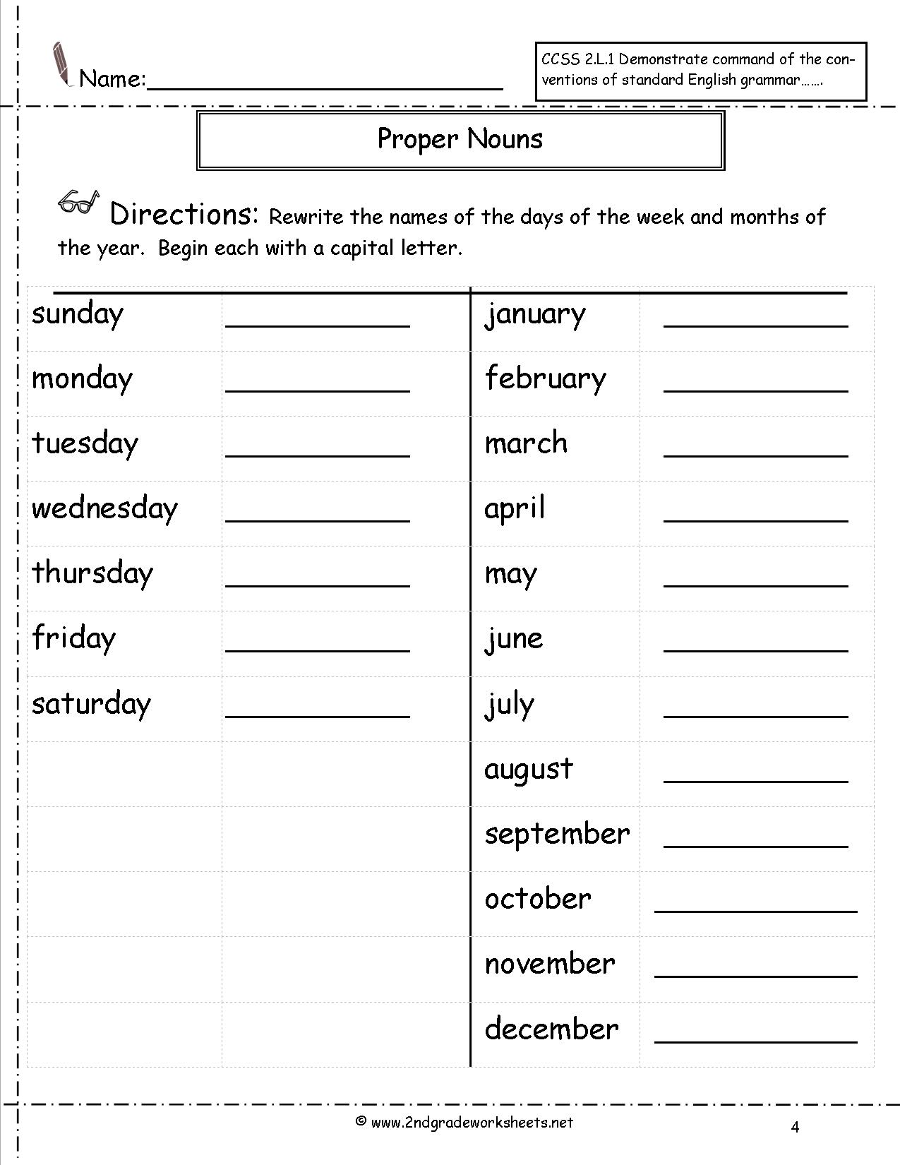 Proper Noun Images In Proper Nouns Worksheet 2nd Grade