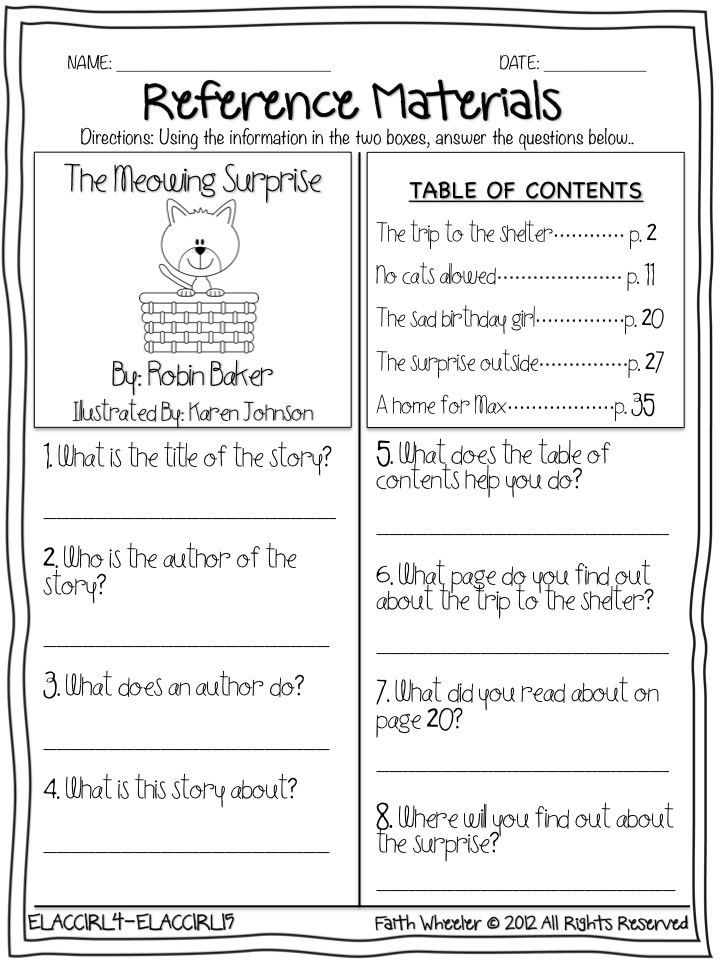 Reference Materials Worksheets 2nd Grade