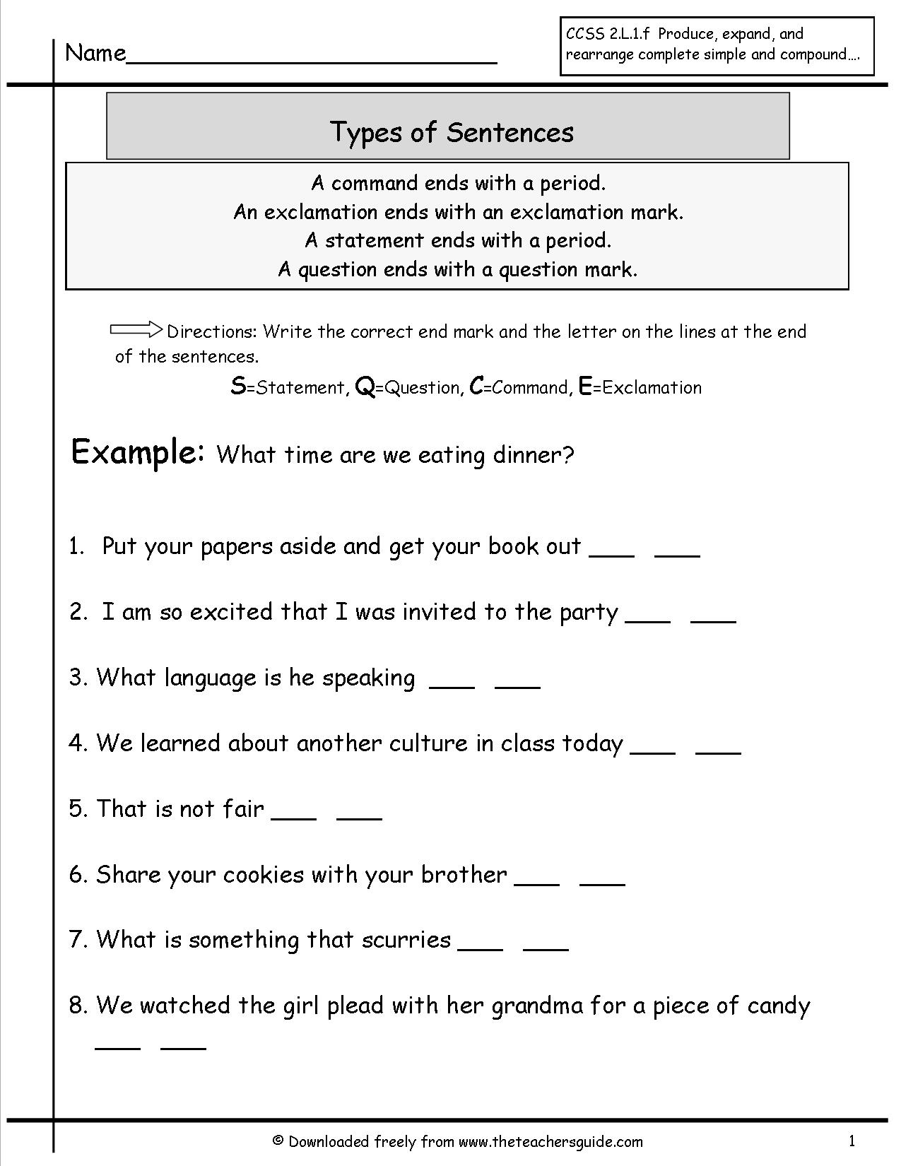 Kinds Of Sentences Worksheet