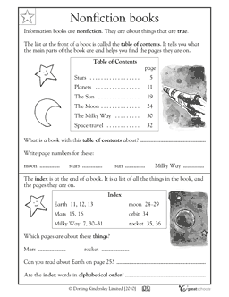 Table of Contents Worksheet 1st Grade