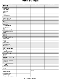 Printable Monthly Budget Paper
